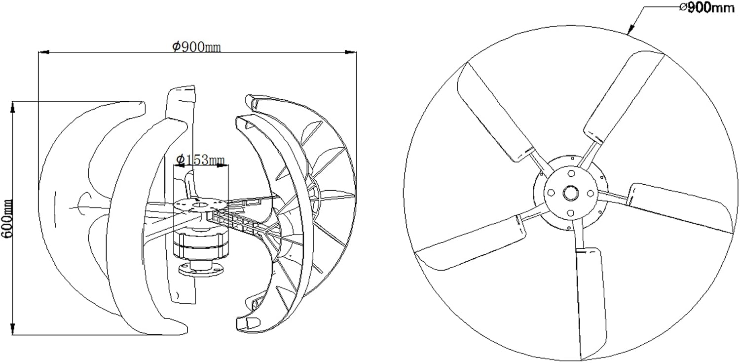 2000W New Energy Vertical Wind Turbine Windmill Generator Kit, 5 Blade Low Noise Lantern Windmill Generator 12V 24V 48V Suitable for Wind and Solar Systems