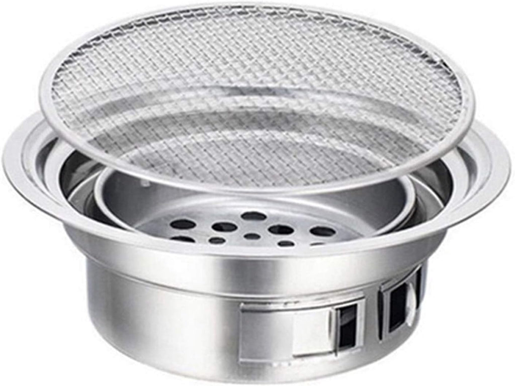 Grill for Outdoor Round Stainless Steel Korean Charcoal Barbecue Grill Non-Stick Barbecue Grills Portable Charcoal Grill for Outdoor Camping BBQ Barbecue Grill (Color : with net Furnace)