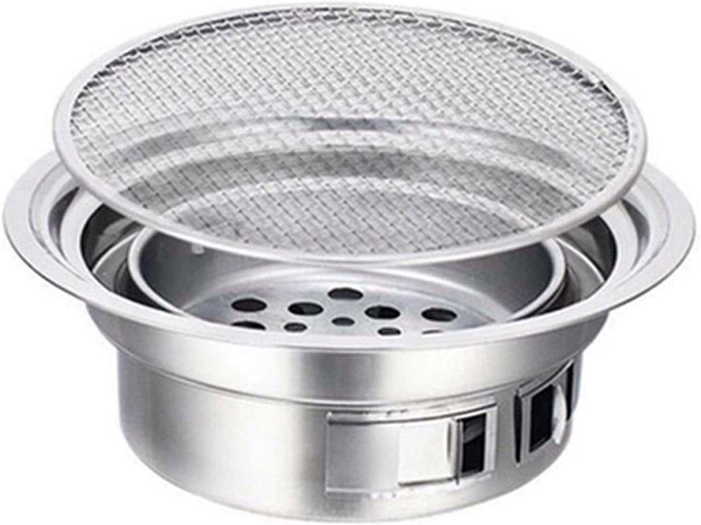 Grill for Outdoor Round Stainless Steel Korean Charcoal Barbecue Grill Non-Stick Barbecue Grills Portable Charcoal Grill for Outdoor Camping BBQ Barbecue Grill (Color : with net Furnace)