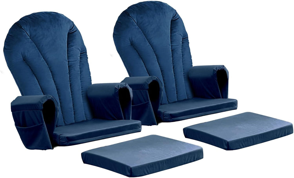 ANMINY 5pcs Glider Rocker Replacement Cushions Set Pack of 2 - Thickened Velvet Glider Rocking Chair Cushions with 29 inch High Backrest & Side Pockets for Indoor Nursery, Washable & Non Slip, Blue