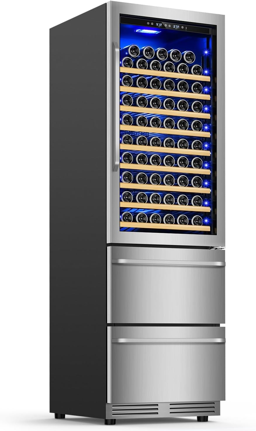 Velivi 24 Inch Wide Wine and Beverage Refrigerator With Dual Drawer, 2 IN 1 Dual Zone Wine Cooler, Built-In or Freestanding Beverage Fridge, for Home Bar Kitchen, Hold Up To 107 Bottles and 149Cans