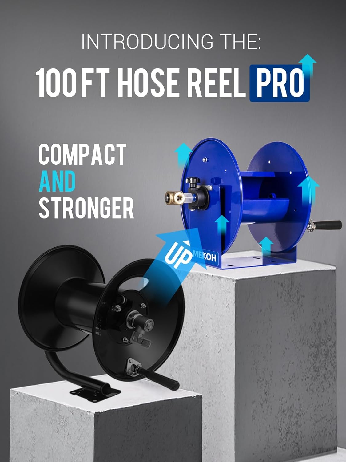 MEKOH Pressure Washer Hose Reel 100FTx3/8', 200FTx1/4' Manual Power Washer Hose Reel with M22 14mm Fitting,4500PSI Heavy Duty Hose Reel for Water,High Pressure Metal Reel with Wall/Van/Trailer Mount
