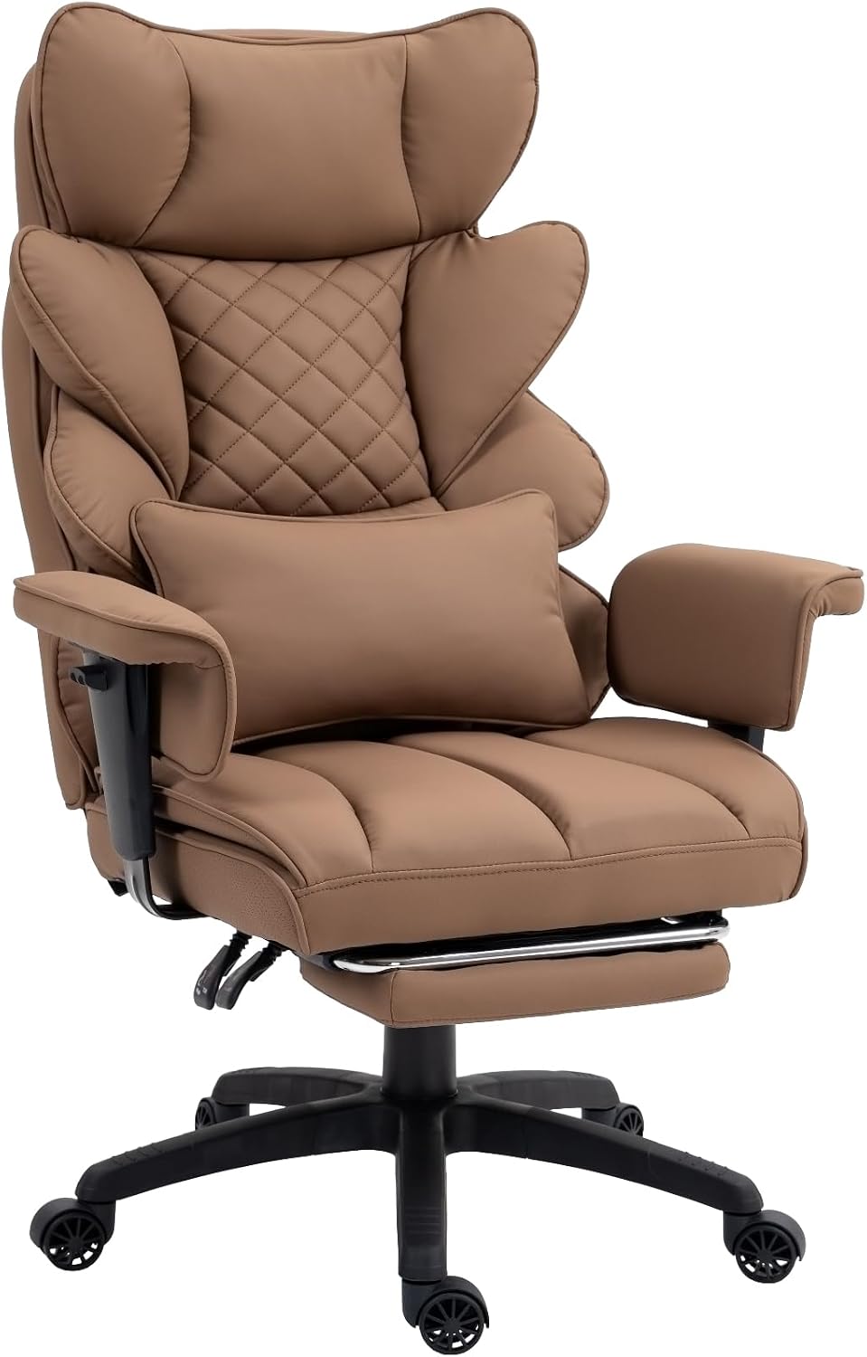 Dowinx Big and Tall Office Chair with Pocket Spring Cushion,High Back Computer Gaming Chairs with Adjustable Armrests,Executive Desk Chairs with Lumbar Support and Footrest,PU Leather-Brown