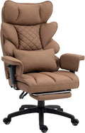 Dowinx Big and Tall Office Chair with Pocket Spring Cushion,High Back Computer Gaming Chairs with Adjustable Armrests,Executive Desk Chairs with Lumbar Support and Footrest,PU Leather-Brown