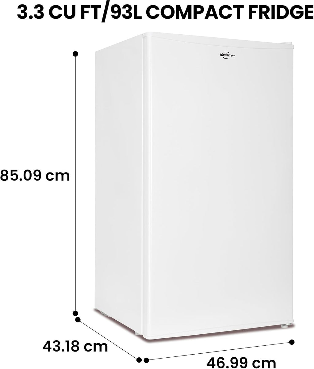 Compact Fridge with Freezer, 3.2 cu ft (91L), White, Space-Saving Flat Back, Reversible Door, Full-Width Freezer, for Snacks, Frozen Meals, Beverages, Beer, Den, Dorm, Office, Rec Room, Home Bar