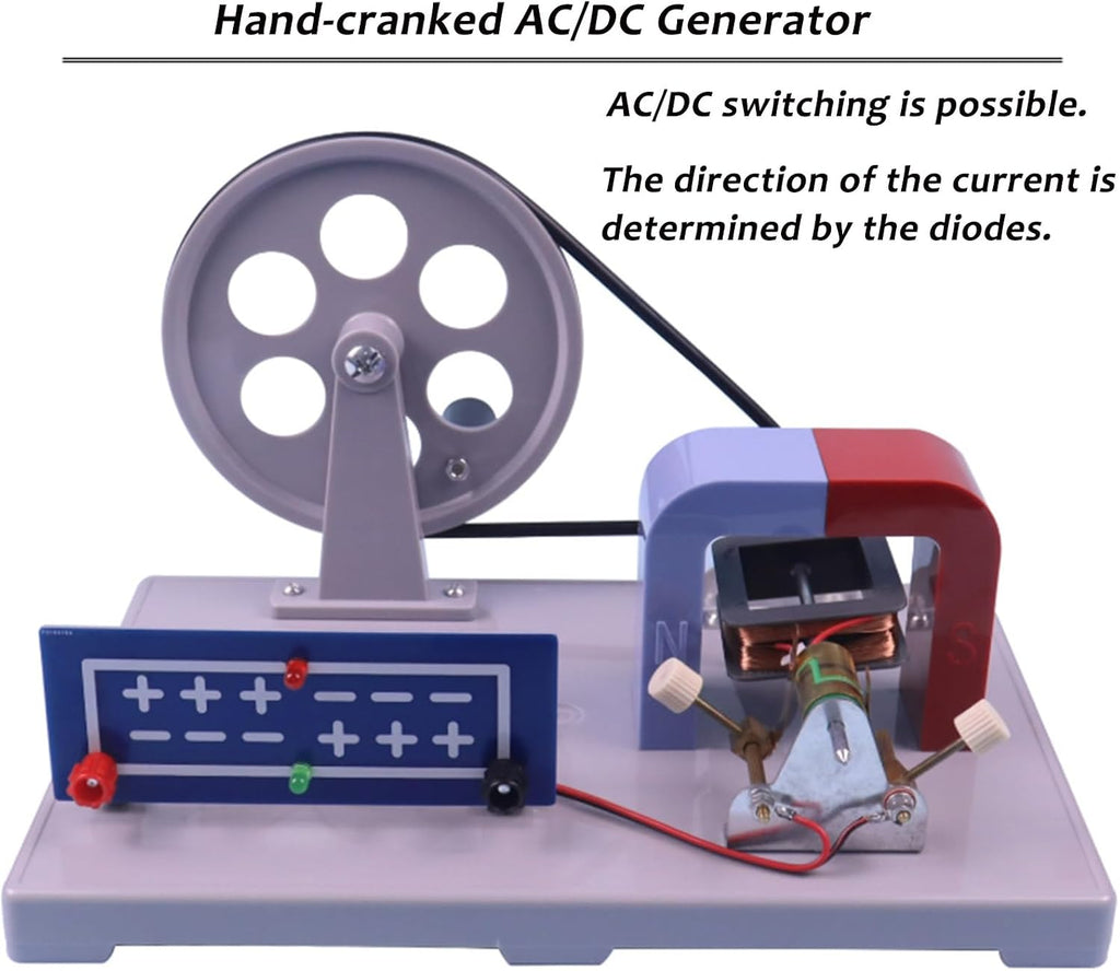 Hand Crank Power Generator Model – Science Teaching Instrument With Diode, LED Lights & Bulb For Physics Labs(2 pcs)