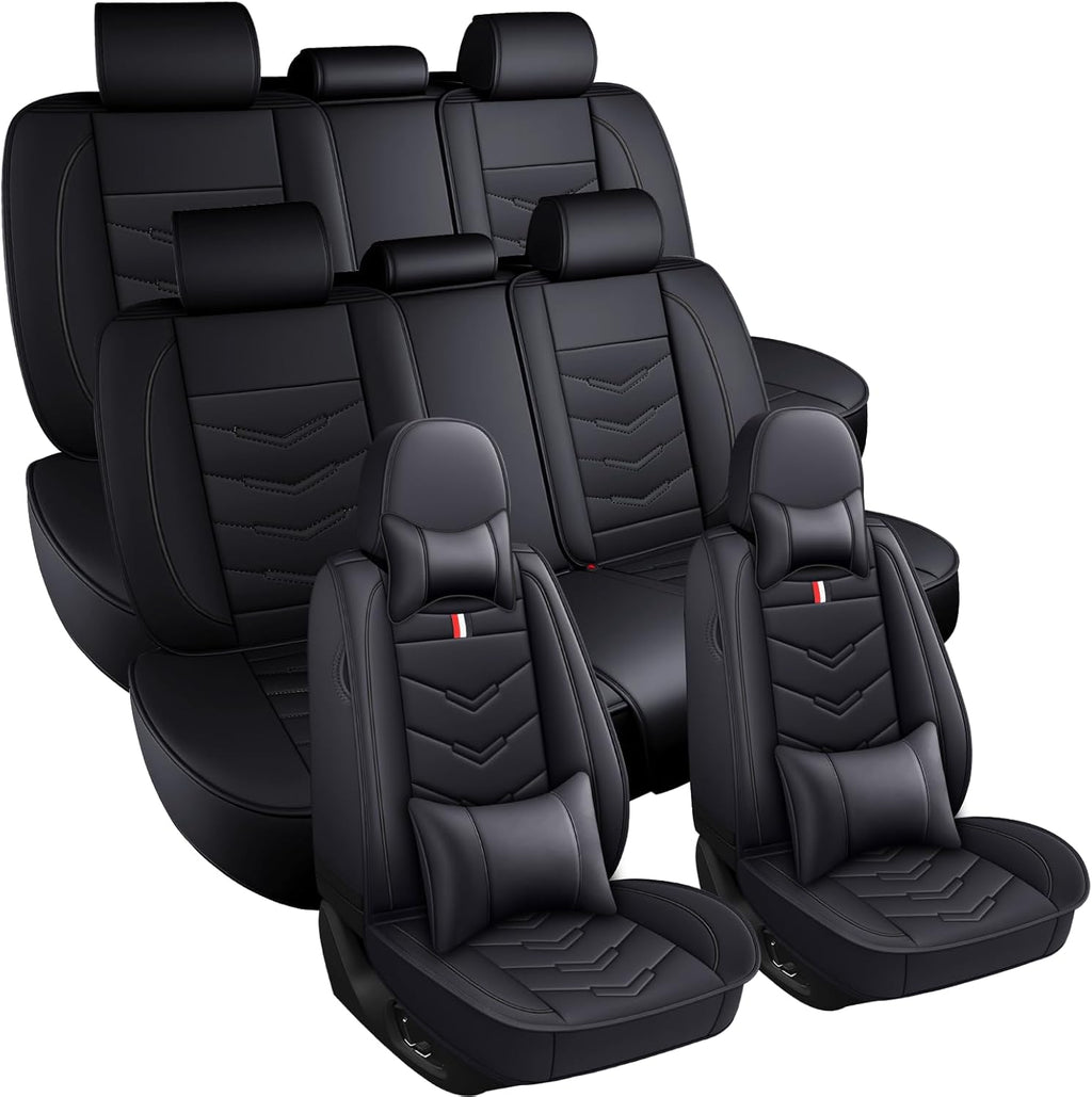 Car Seat Covers 7 Seats for Infiniti QX60 2013-2025, Waterproof Durable Leather Vehicle Cushion Covers, Breathable Full Coverage Seat Protector(Luxury,Black)