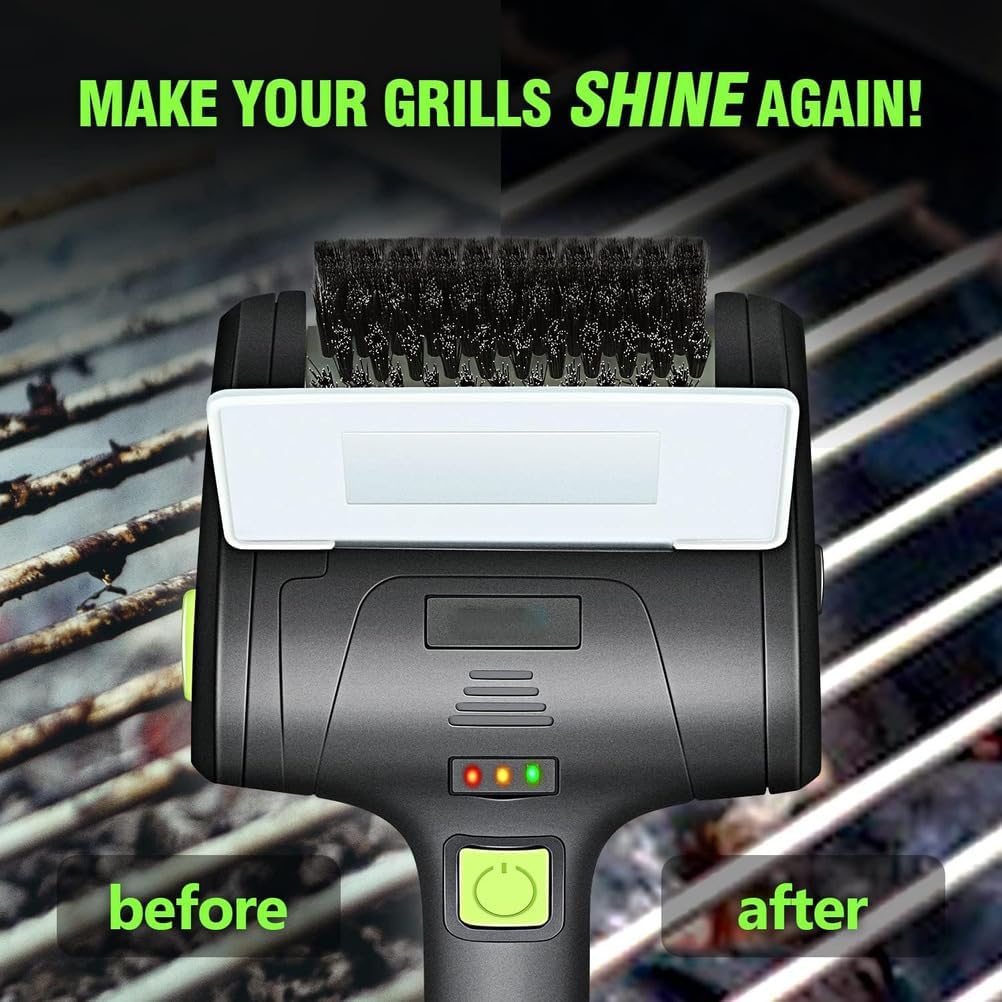 Electric Grill Brush,360°Rotating Brush Head, 304 Removable Brush Head, Cordless & Type-C Rechargeable Grill Cleaning Tool for Outdoor BBQ