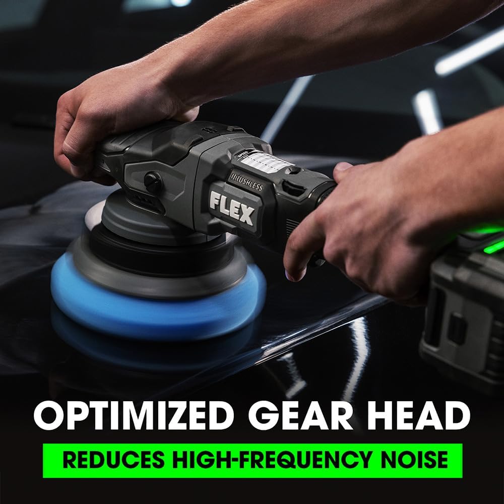 FLEX 24V Brushless Cordless Forced Random Orbital Polisher Kit, Variable Speed, 6-Inch, Ideal for Detailing, Body Shop & Repair, w/ (2) 5.0Ah Lithium Batteries & 160W Fast Charger - FX3331-2C