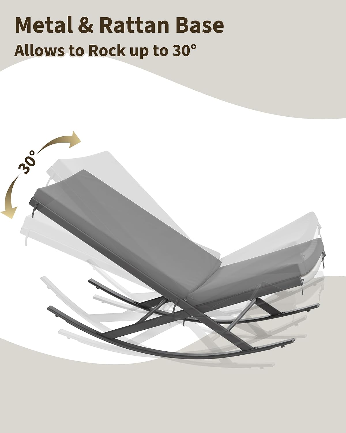 Rocking Chair Outdoor Set of 2 Patio Chairs Rocking Chairs Outdoor Lounge Rattan Chair for Outside Lawn with Cushions for Front Porch, Garden, Backyard, Lawn, Patio,Grey