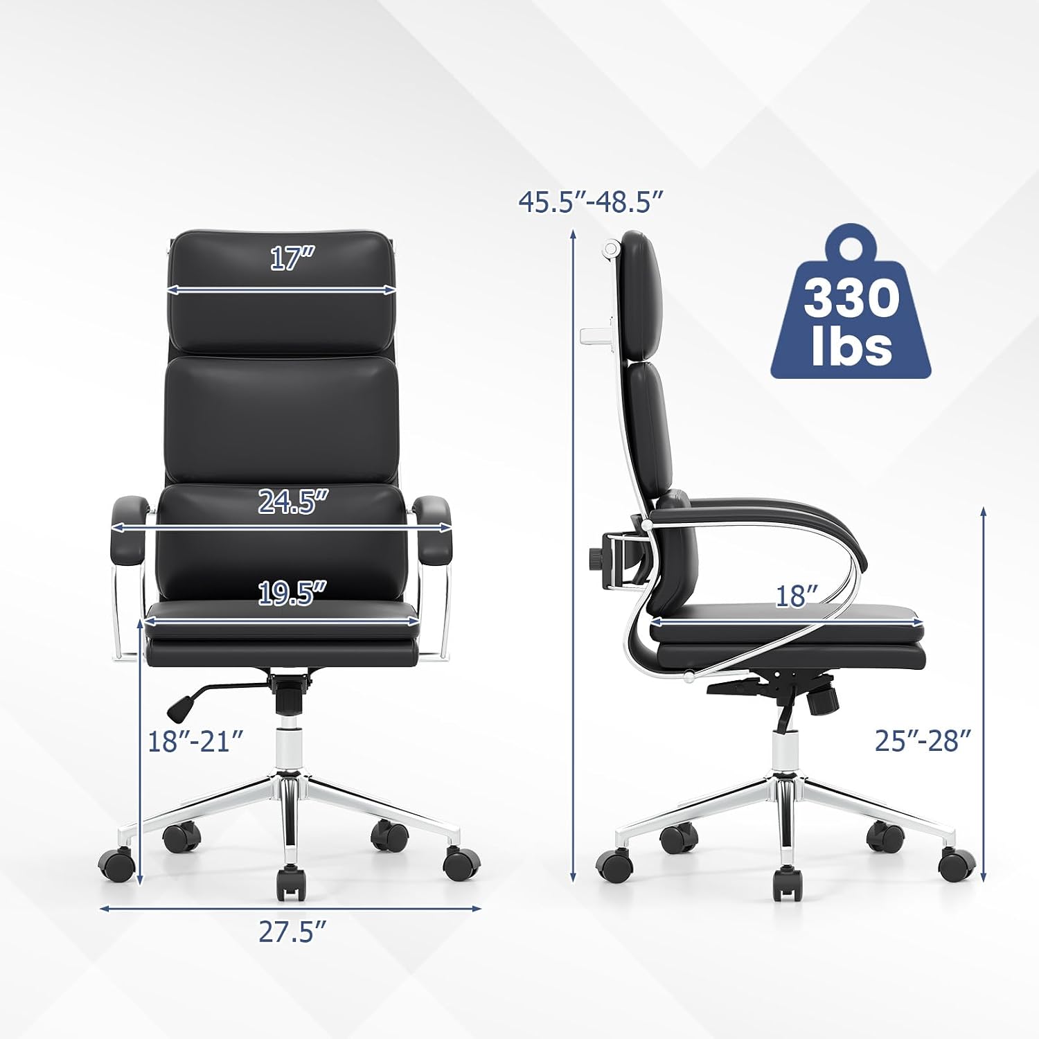 COSTWAY Ergonomic Leather Office Chair, High Back Executive Computer Chair w/Adjustable Height & Rocking Function, Adjustable Lumbar Support, Cushioned Seat, Padded Armrests for Home Office
