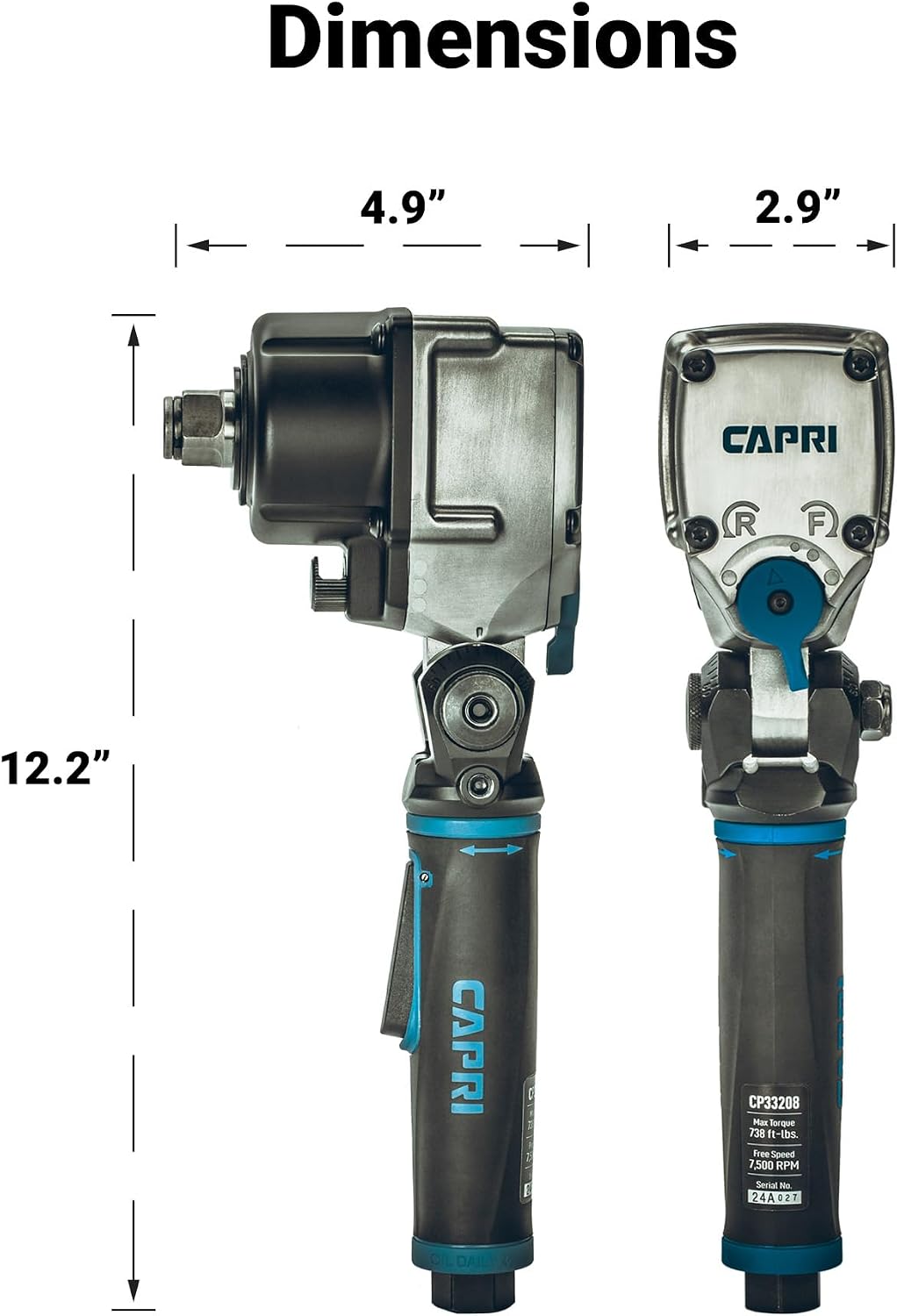 Capri Tools 3/4 in. Flex-Head Air Angle Impact Wrench, 738 ft. lbs.