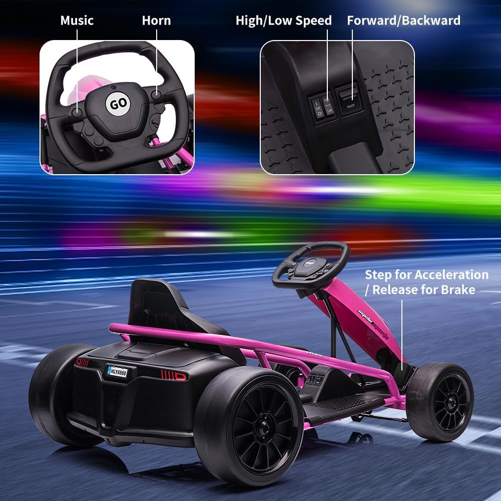 Go Kart, Big Kids Electric Karts, 24v 2 x 300w 8MPH Support for Smooth Slew Drift with Slow Start and Seat Belt for Double Protection, with Musical Horns, Maximum Load 180Lbs, for Kids 8-11 Year