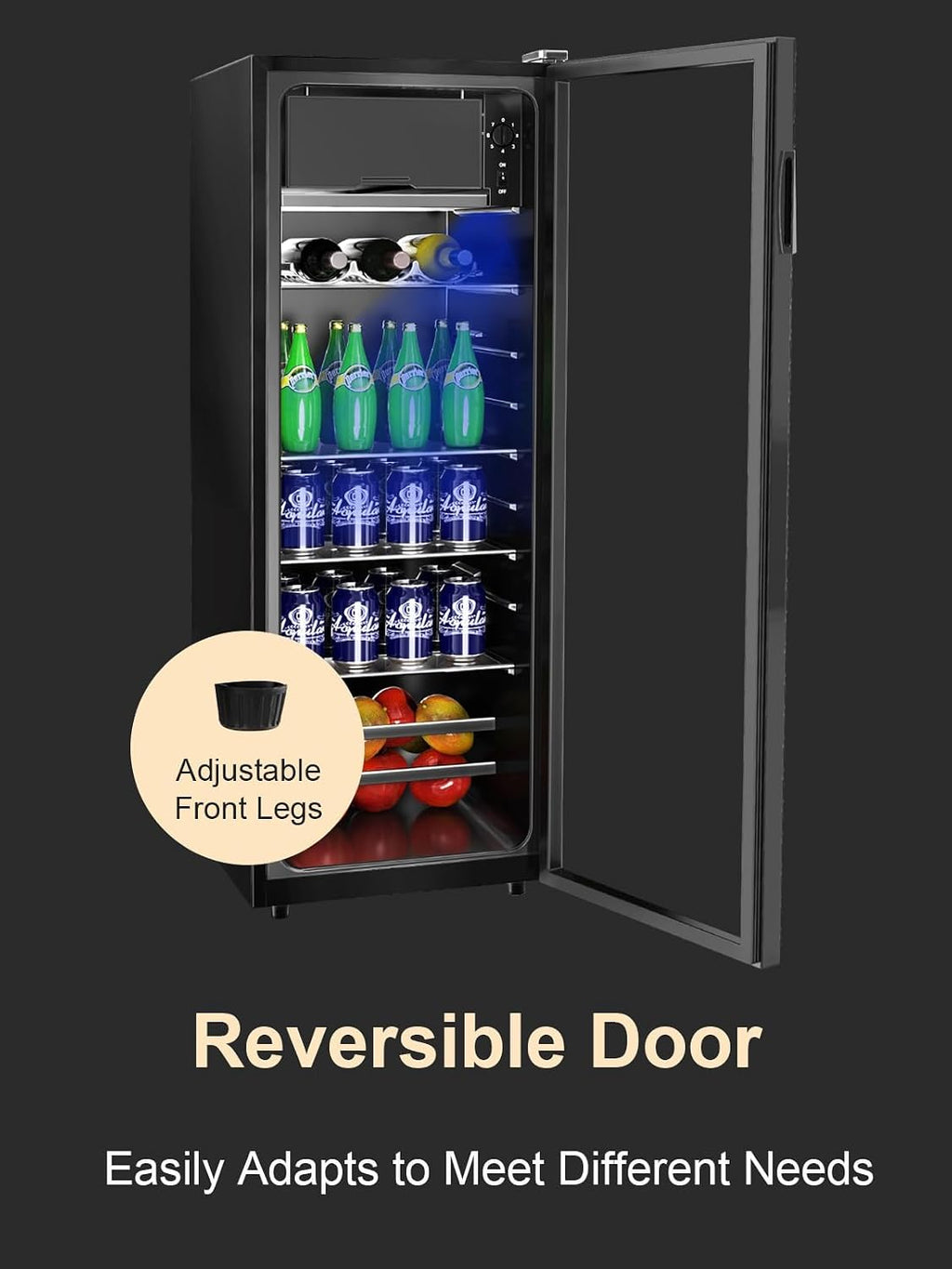 KRIB BLING Beverage Refrigerator with Freezer 180 Can Freestanding Beverage Cooler with Adjustable Shelving Glass Door for Beer Soda or Wine Perfect for Home Office or Bar Black (KB03-FLB-120)