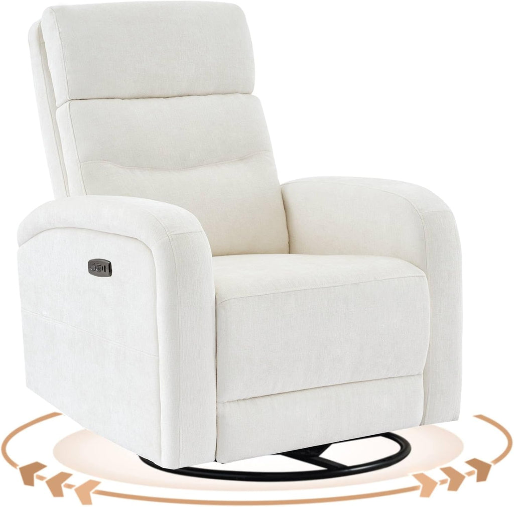 Power Swivel Rocker Recliner Chair for Nursery, Electric Rocking Reclining Chair, Upholstered Glider Nursery Recliner for Living Room, Bedroom, Chenille White