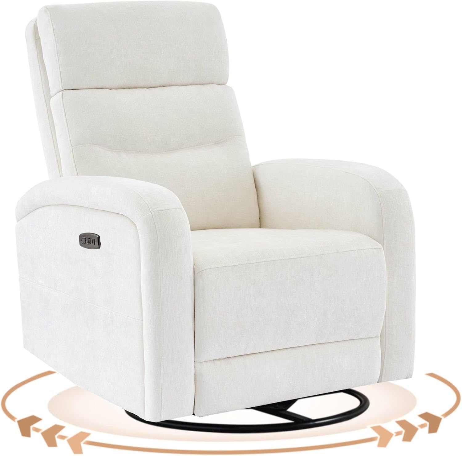 Power Swivel Rocker Recliner Chair for Nursery, Electric Rocking Reclining Chair, Upholstered Glider Nursery Recliner for Living Room, Bedroom, Chenille White
