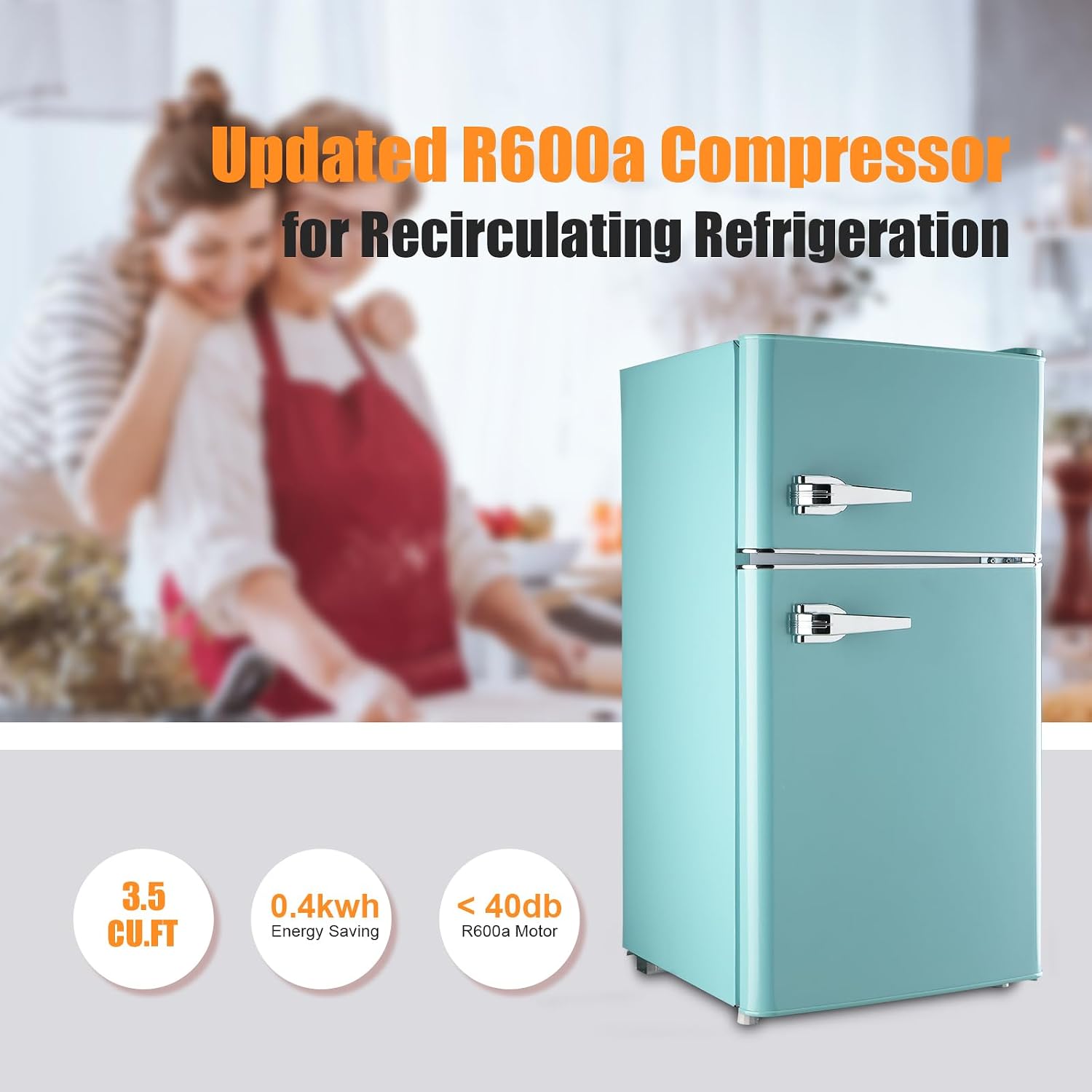 WANAI Compact Refrigerator 3.5Cu.Ft Classic Retro 2 Door Mini Fridge Adjustable Remove Glass Shelves Suitable for Dorm Garage and Office