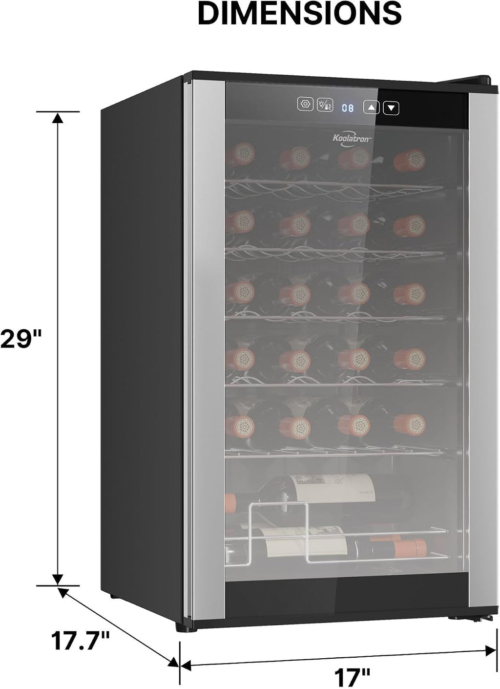 Koolatron 24 Bottle Wine Fridge – Freestanding Wine Cooler with Glass Door, 2.4 cu. ft (68 L), Beverage Can Refrigerator, Digital Temperature Control, Ideal for White, Red, Sparkling Wine, Champagne