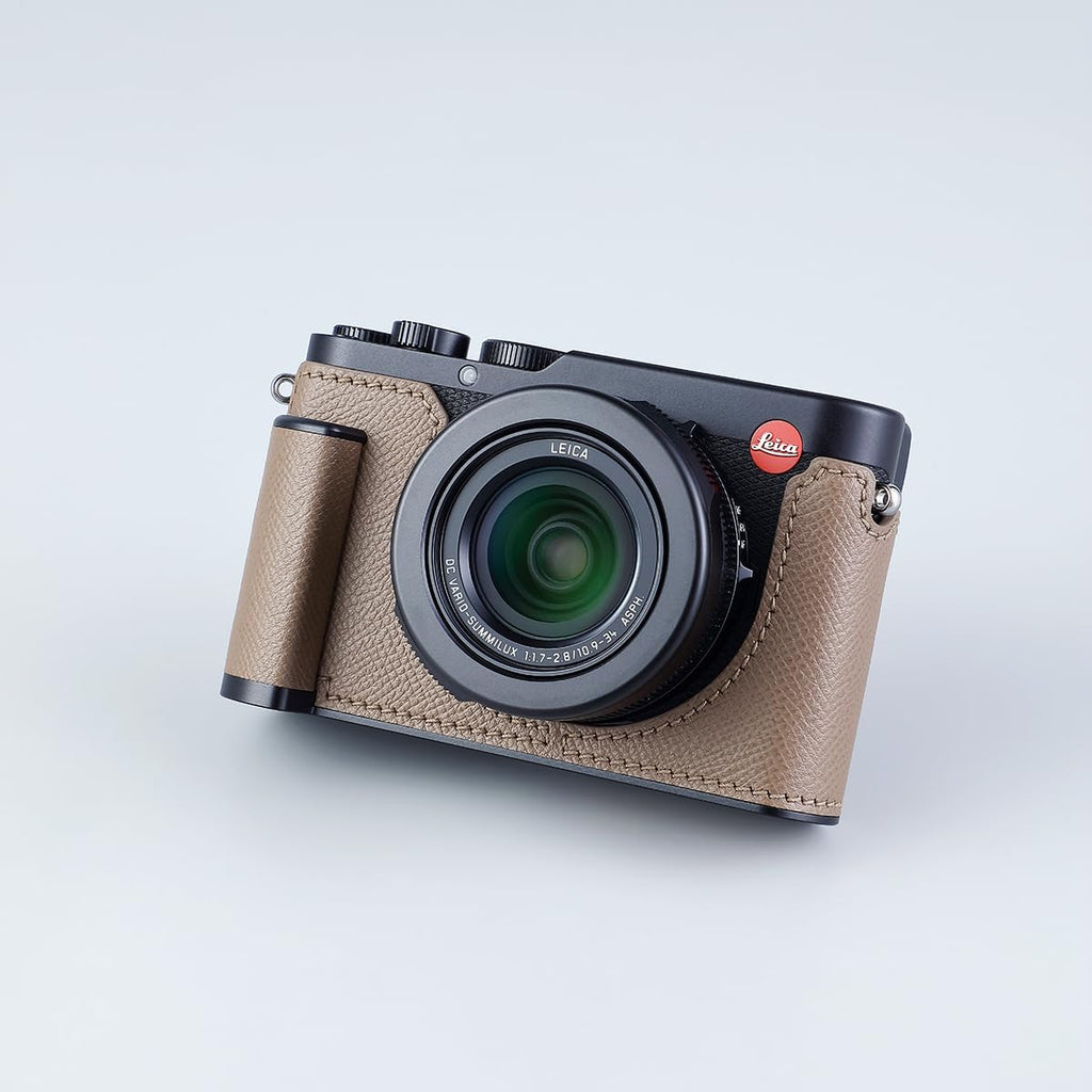 Camera Half Case for Leica D-LUX 8, Vintage Metal Genuine Leather Instant Camera Protective Cases Stylish Portable Shockproof (Grey)
