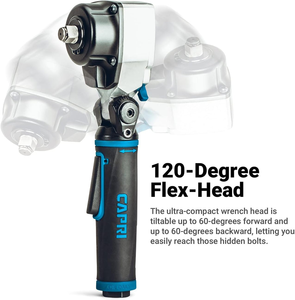 Capri Tools 1/2 in. Flex-Head Air Angle Impact Wrench, 400 ft. lbs.