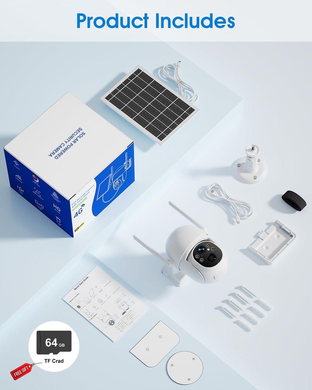 SANSCO 4G LTE Cellular Solar Security Camera Wireless Outdoor, Lifetime Free Unlimited Data, NO WiFi 2K Color Night Vision, PTZ 360 View, 2 Way Audio, Motion Detection, Built-in SIM Card, 64G TF Card