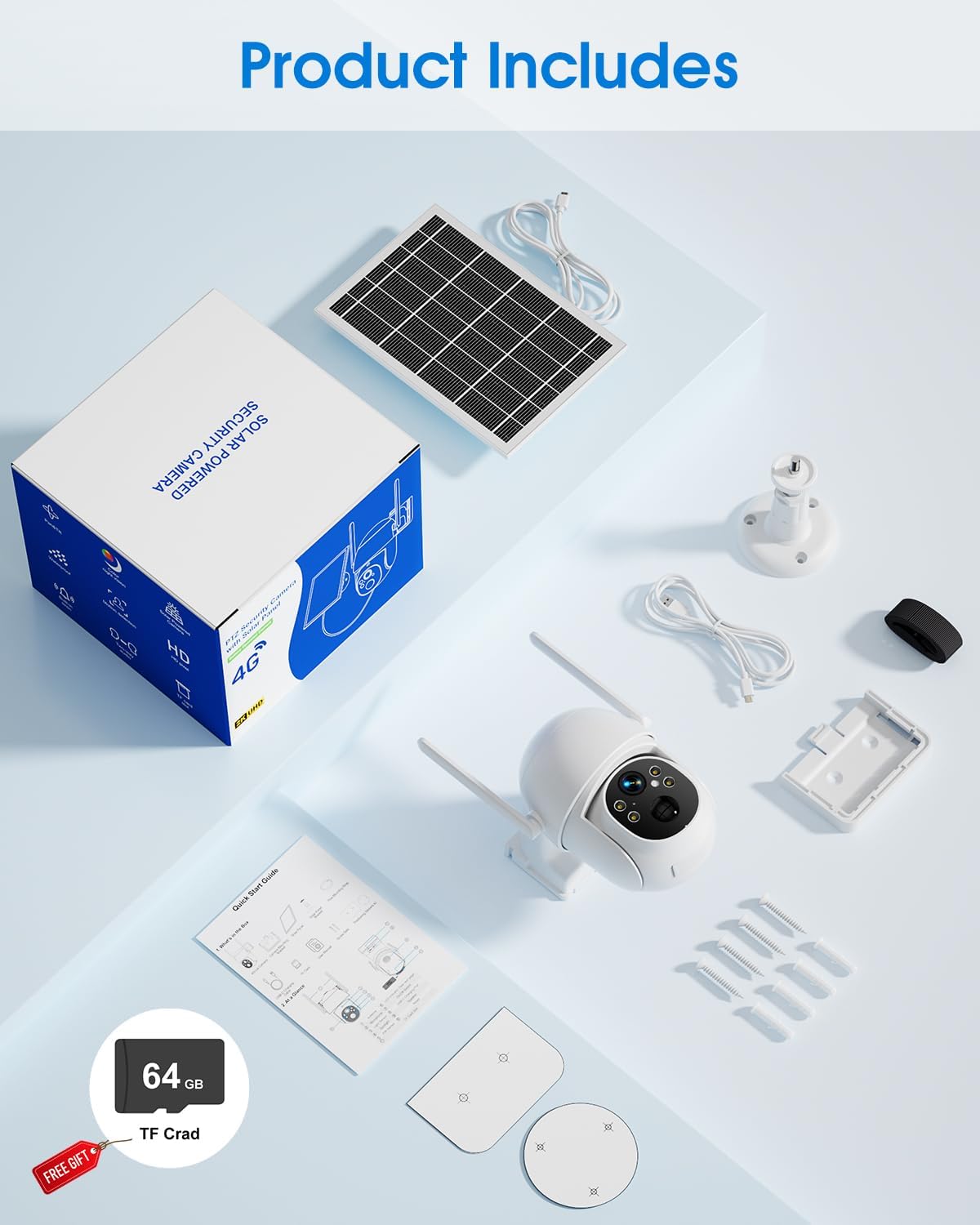 SANSCO 4G LTE Cellular Solar Security Camera Wireless Outdoor, Lifetime Free Unlimited Data, NO WiFi 2K Color Night Vision, PTZ 360 View, 2 Way Audio, Motion Detection, Built-in SIM Card, 64G TF Card