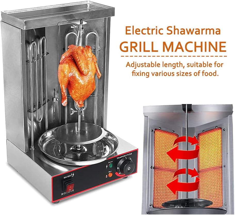 Auto Rotating Turkey Grill, Vertical Kebab Grill Infrared Grill 360° Auto Rotating Smokeless Adjustable Heat, Burner Kebab Shop