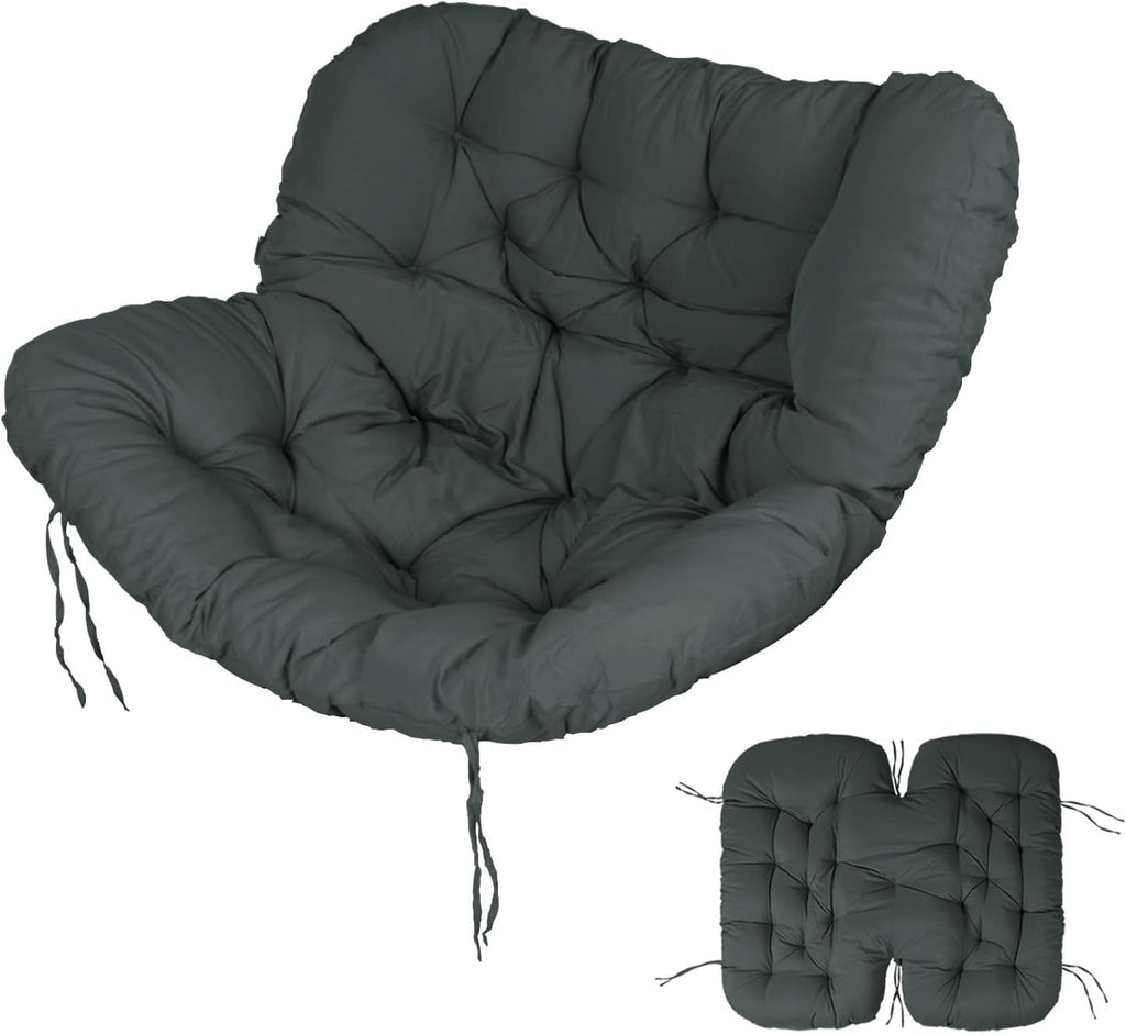 Outdoor Rocking Chair Cushions 6.3' Thick, Only Cushion, Waterproof, Fade-Resistant, Patio Egg Lounge Chair Cushion with 6 Straps, Indoor Papasan Chair Cushion (Dark Gray)