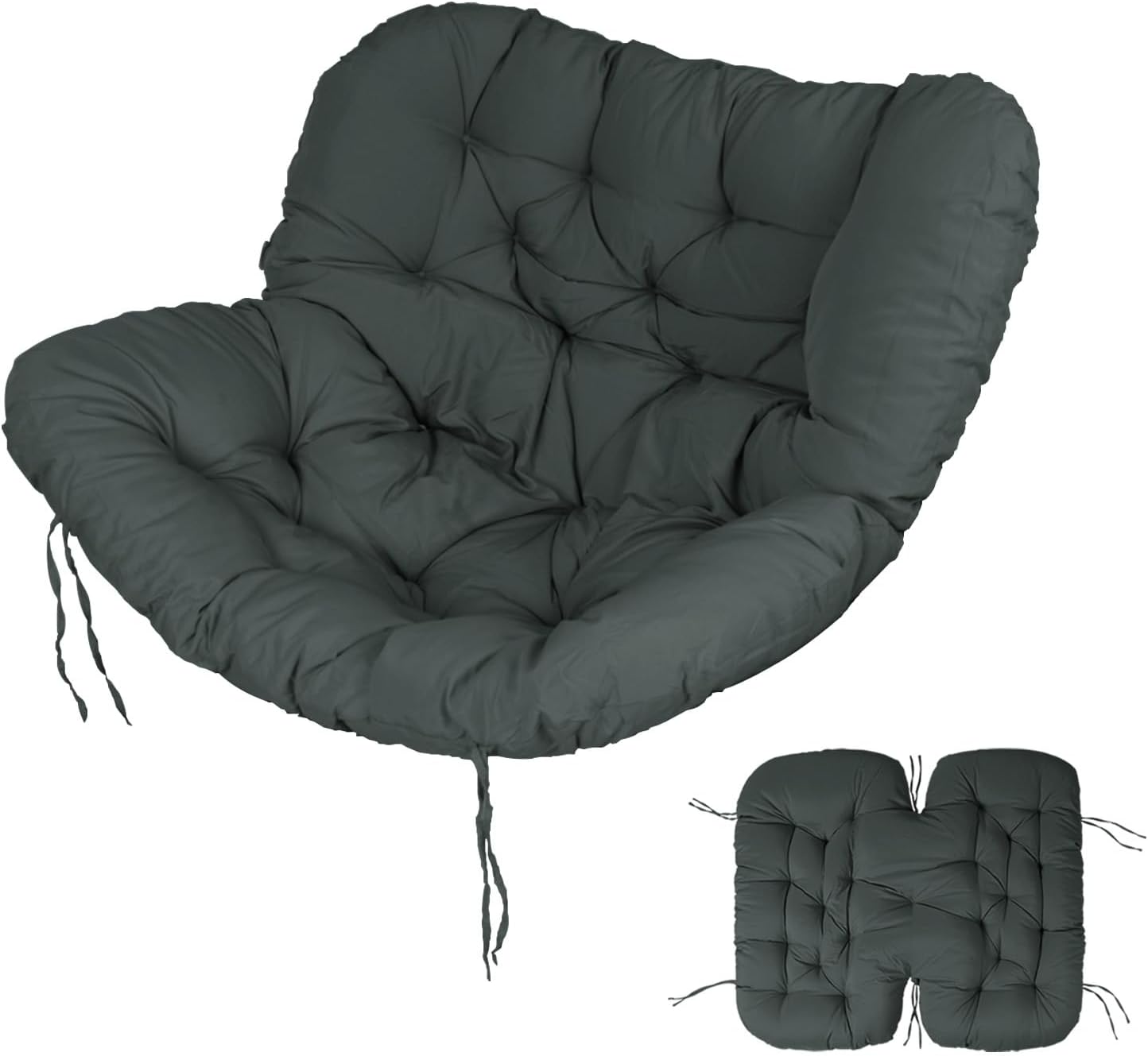 Outdoor Rocking Chair Cushions 6.3' Thick, Only Cushion, Waterproof, Fade-Resistant, Patio Egg Lounge Chair Cushion with 6 Straps, Indoor Papasan Chair Cushion (Dark Gray)
