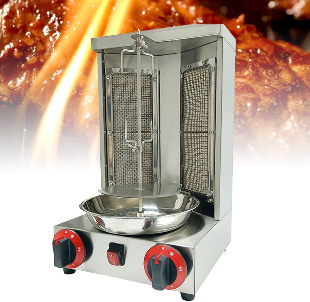 FURLOU Commercial Grill Doner Kebab Machine, Gas Cooker Rotating Roaster Baking Machine, Automatic Rotation Vertical Kebab Grill, Adjustable Fire Power, for Indoor and Outdoor Parties