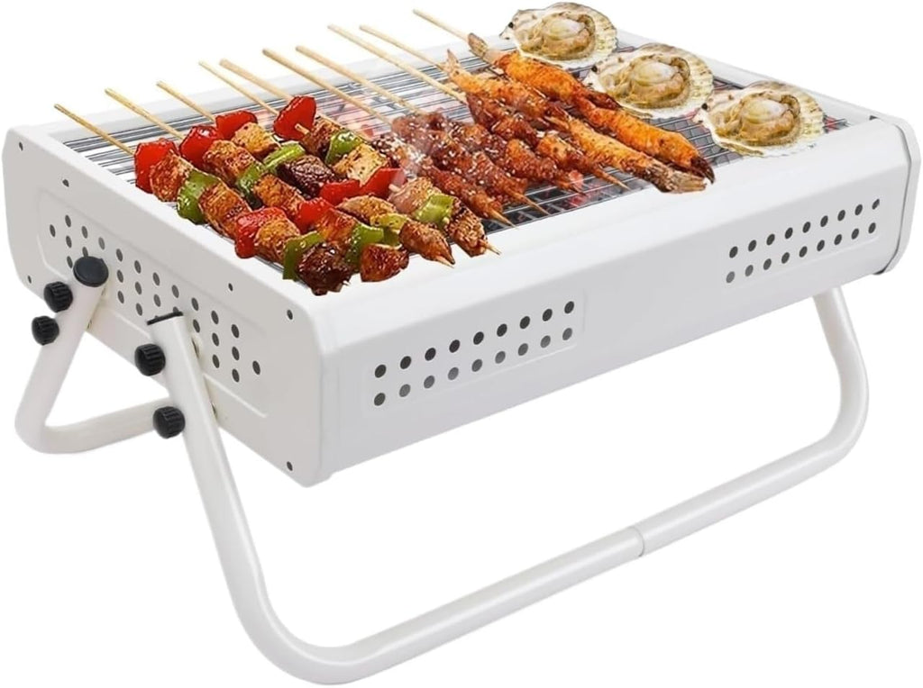 Portable Charcoal Grill Tabletop Charcoal Grill with Handle Portable BBQ Grill Outdoor Barbecue Grill for Camping Picnic BBQ Grill for Outdoor(White)