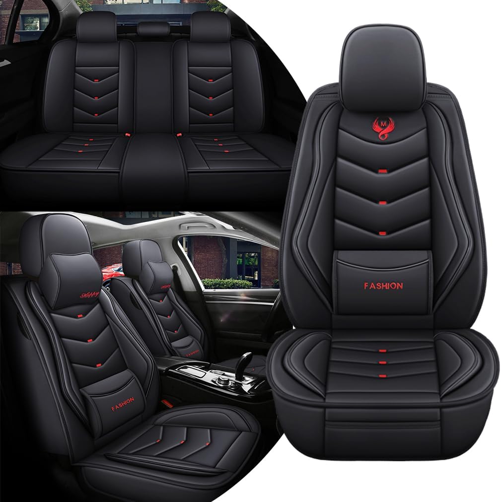 Car Seat Covers Full Set for Hyundai Accent 2018-2022 Leather Seat Covers, Waterproof Non-Slip Breathable Wear Seat Cover, Car Seat Protector Adapted Airbags（Standard, Black）