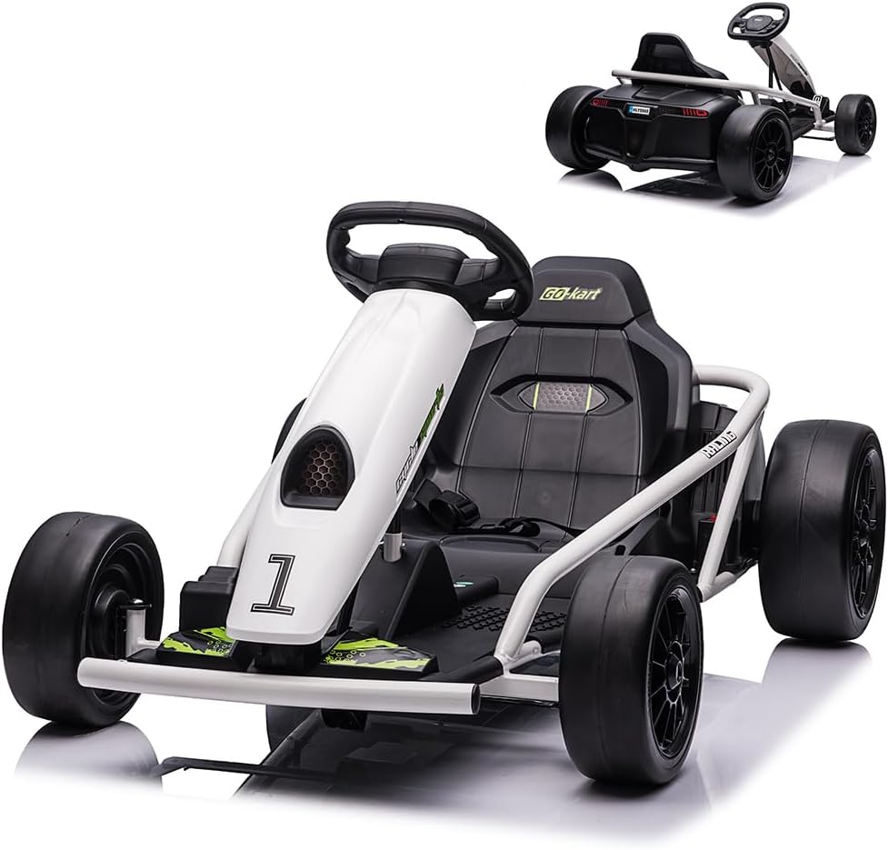 Go Kart, Big Kids Electric Karts, 24v 2 x 300w 8MPH Support for Smooth Slew Drift with Slow Start and Seat Belt for Double Protection, with Musical Horns, Maximum Load 180Lbs, for Kids 8-11 Year
