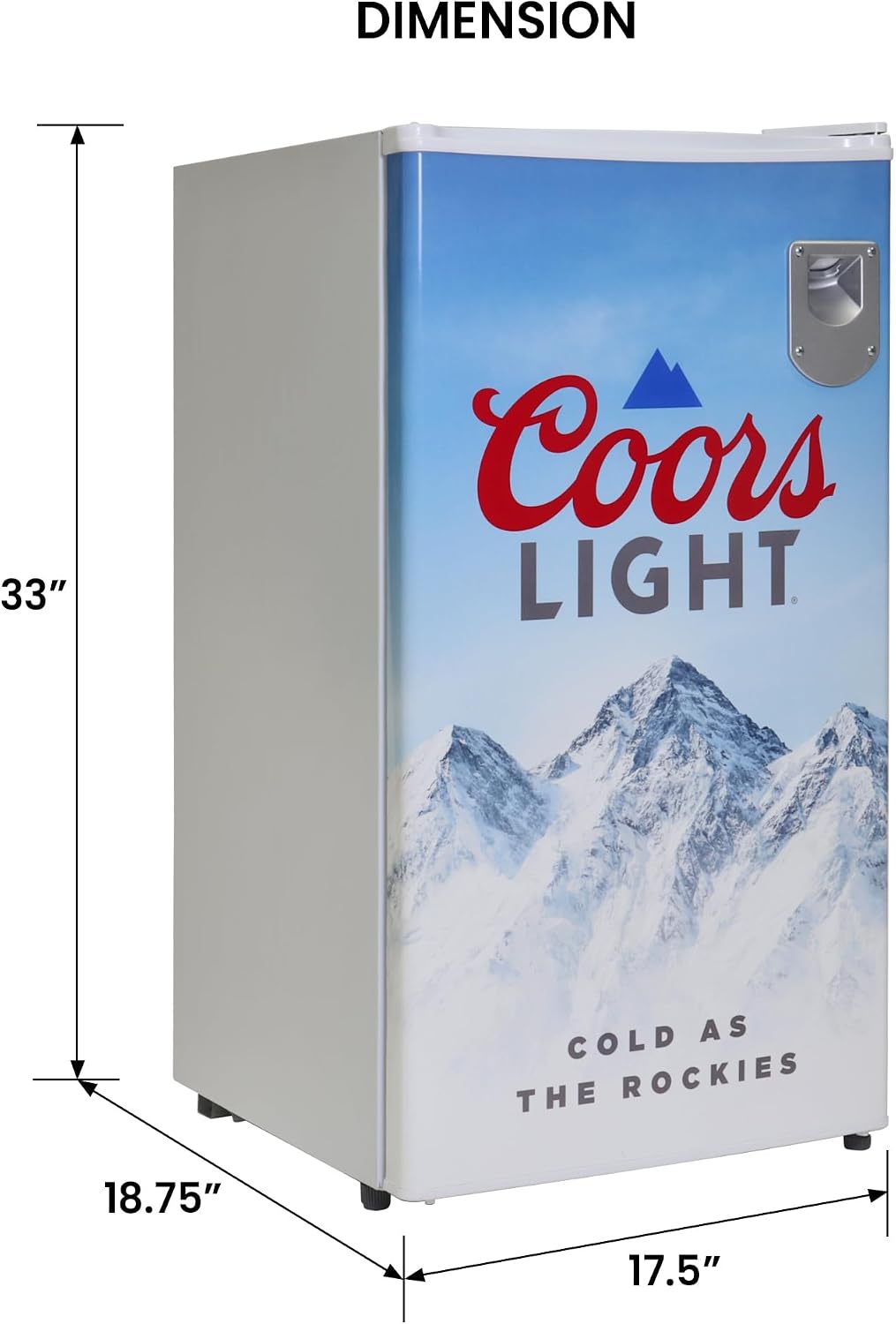 Koolatron Coors Light Rocky Mountain Compact Fridge with Bottle Opener, 90 L/ 95 Quart 3.2 Cubic Foot for Snacks,Beverages, Juice, Beer, Den, Dorm, Office, Games Room, or RV