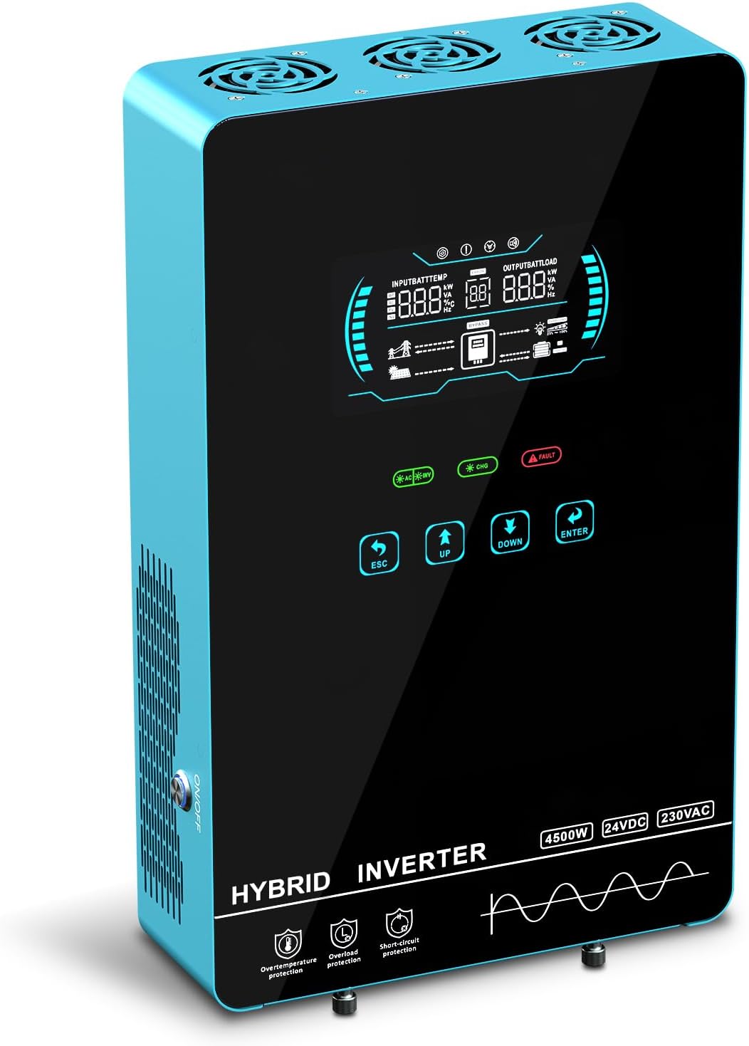 POWLAND 4000W Hybrid Solar Inverter | 24V DC to 120V AC Pure Sine Wave | LCD Display with Glass Top | 140A MPPT Charge Controller | Battery-Less & Lithium/AGM Battery Compatible