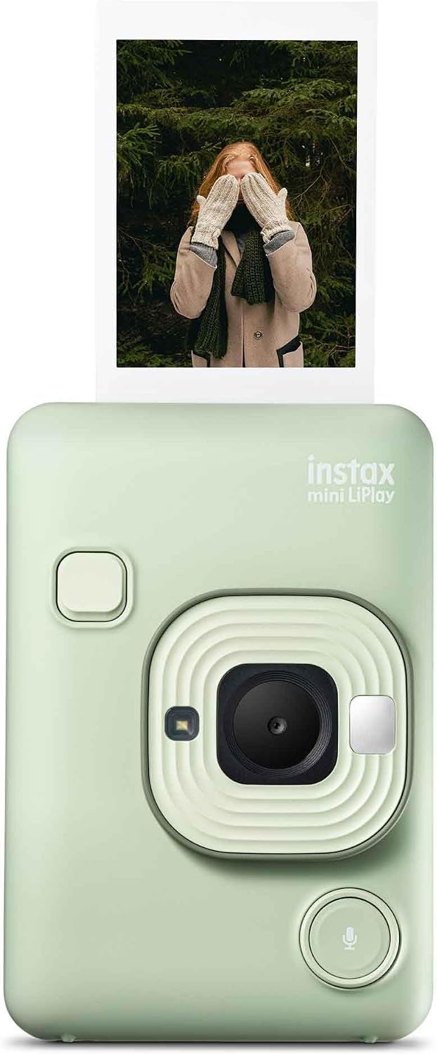 Fujifilm Instax Mini LiPlay Hybrid Instant Camera with 20 Instant Films and Photo Album. Plus Stickers. Bonus Quality Photo Microfiber Cloth (Matcha Green)