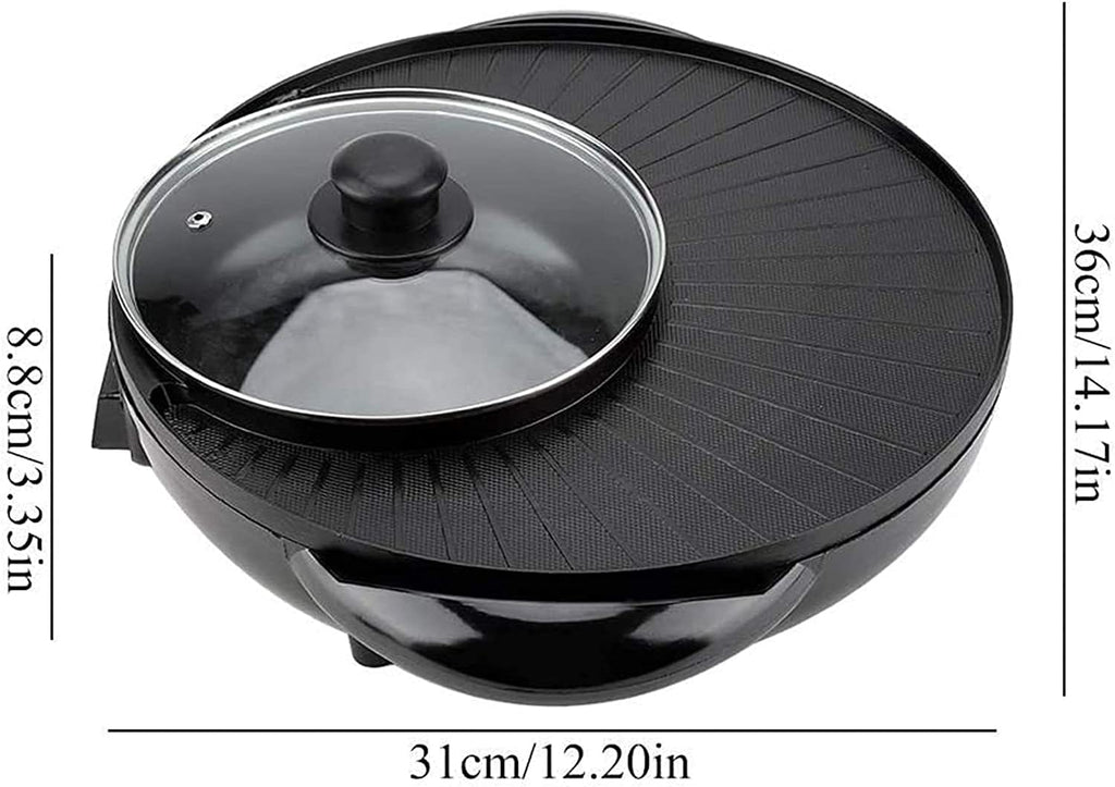 2 In 1 Electric Pan Hot Pot-Multi-functional BBQ Frying Cook Grill Korean non-stick pan Kitchen
