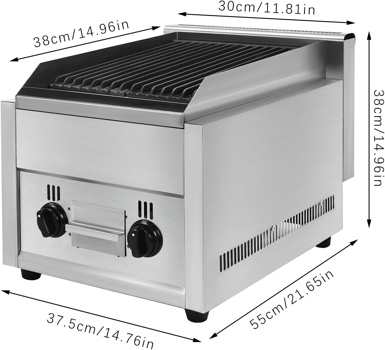 Commercial Gas Grill, 2-Burner Gas Grill with Oil Catch Tray Heavy Duty Stainless Steel Professional Adjustable Temperature Outdoor BBQ Tabletop Grill for Outdoor Cooking Restaurant Home