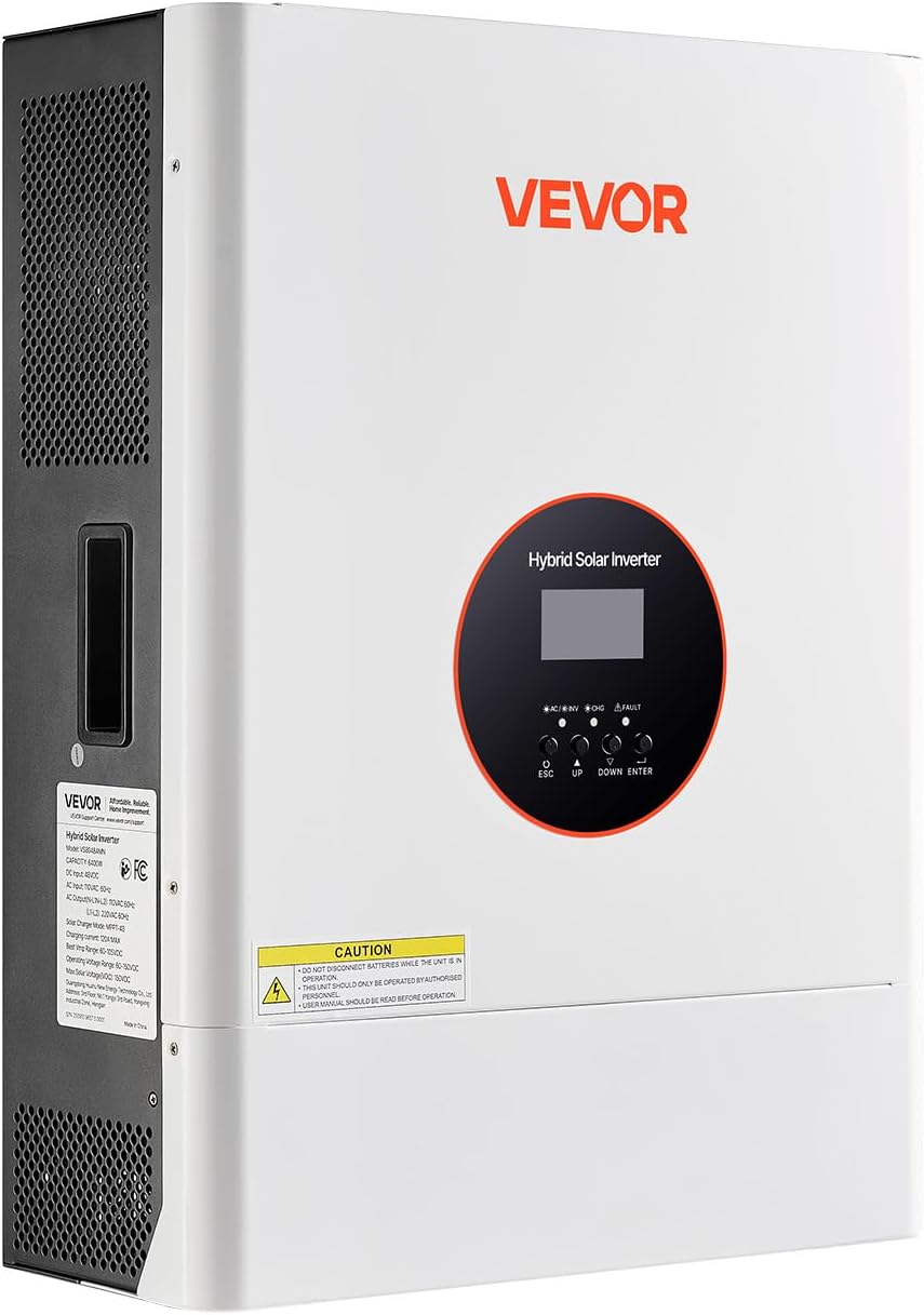 VEVOR 6400W 48V Hybrid Solar Inverter, 120V/240V Split Phase, Built-in 120A MPPT Solar Charge Controller, Low Frequency Pure Sine Wave Power Inverter, for Lead Acid Lithium Battery Off-Grid, NO WiFi