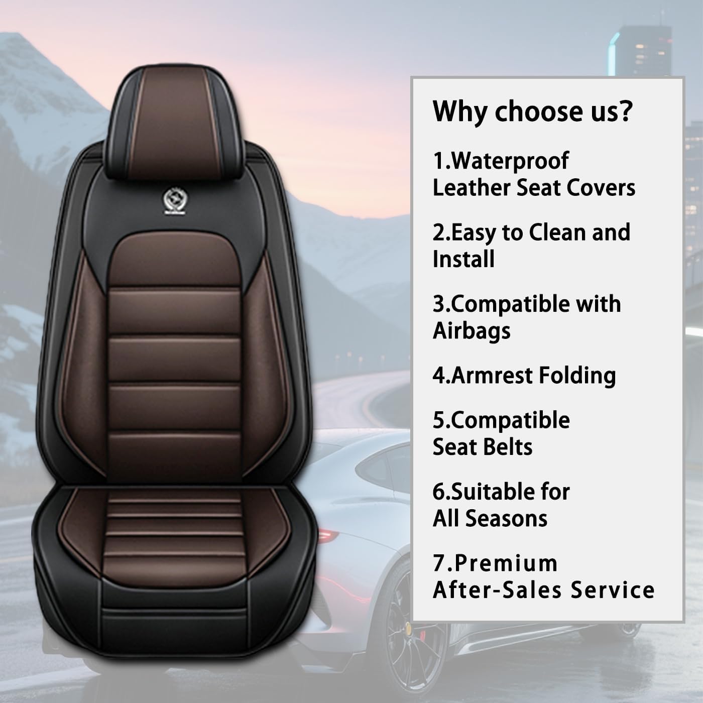 Car Seat Covers for CRV,for Honda CRV 2007-2024 2025,Waterproof Leather Seat Covers,Compatible Airbag,Front Set Comfort Car Seat Protectors for Most Cars(Pillows,Black&Coffee)