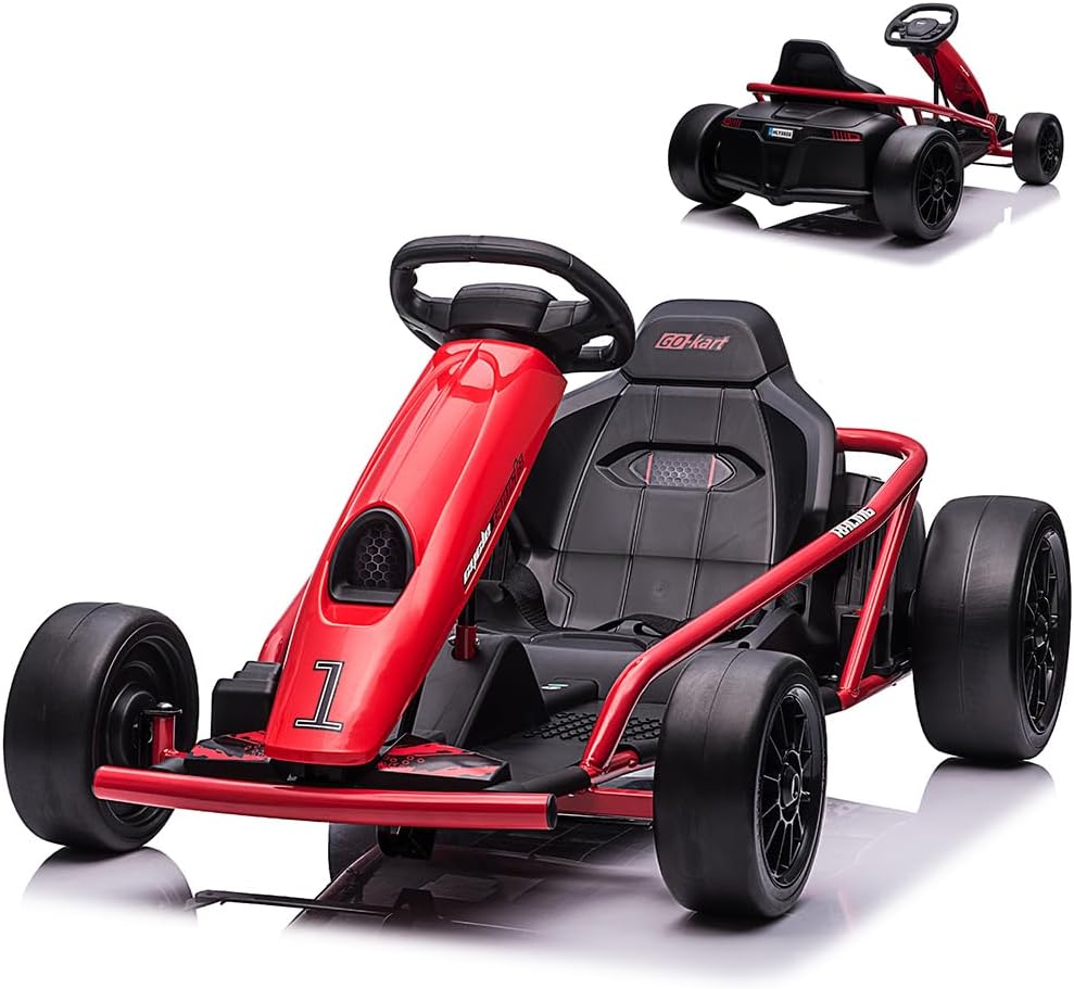 Go Kart, Big Kids Electric Karts, 24v 2 x 300w 8MPH Support for Smooth Slew Drift with Slow Start and Seat Belt for Double Protection, with Musical Horns, Maximum Load 180Lbs, for Kids 8-11 Year