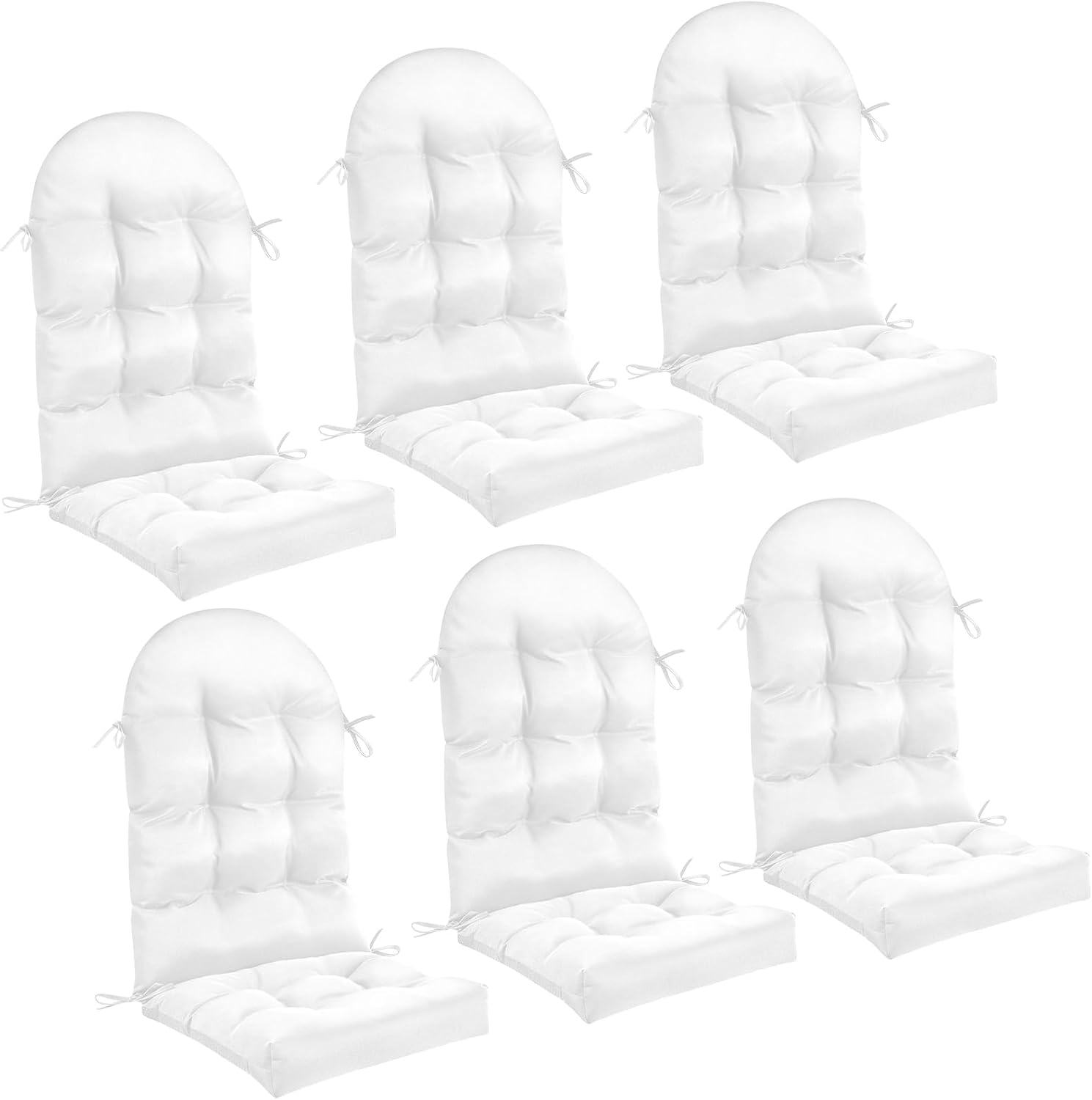 Geelin 6 Pcs Outdoor Patio Chair Cushion Thick High Back Adirondack Chair Cushion Tufted Weather & Fade Resistant Anti-Slip Outside Rocking Chairs Pads with Ties, 44 x 19 x 4 Inch (White)