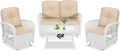 VIVIJASON 4-Piece Outdoor Patio White Wicker Conversation Sets, All Weather Rattan Furniture Set Includes Glider Loveseat, Coffee Table, 2 Glider Rocker Chairs w/Cushion for Lawn Balcony, Beige