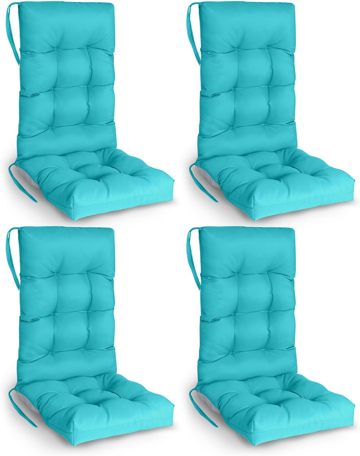 GREENVINES Rocking Chair Cushions Set of 4 | Polyester | Waterproof | Outdoor High Back Rocker Chairs Cushion | Seat with Ties | Non-Slip | Thickened Pad for Patio | 46.5' x 18.5' x 4.3' | Arctic