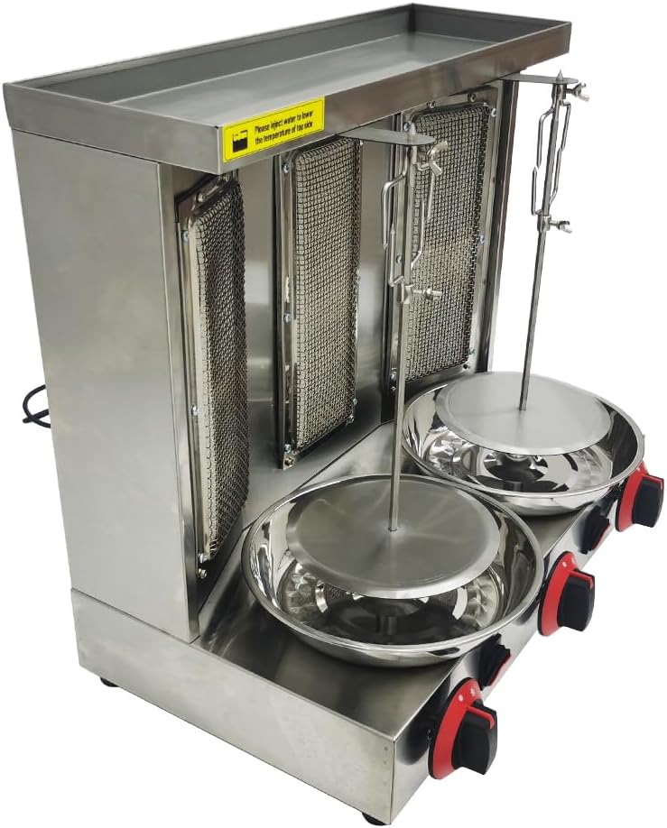 LPG Shawarma Grill Machine Doner Kebab Machine Gas Vertical Broiler Kebab Gyro Grill Machine with 3 Burner， Adjustable Temperature, 360° Rotating