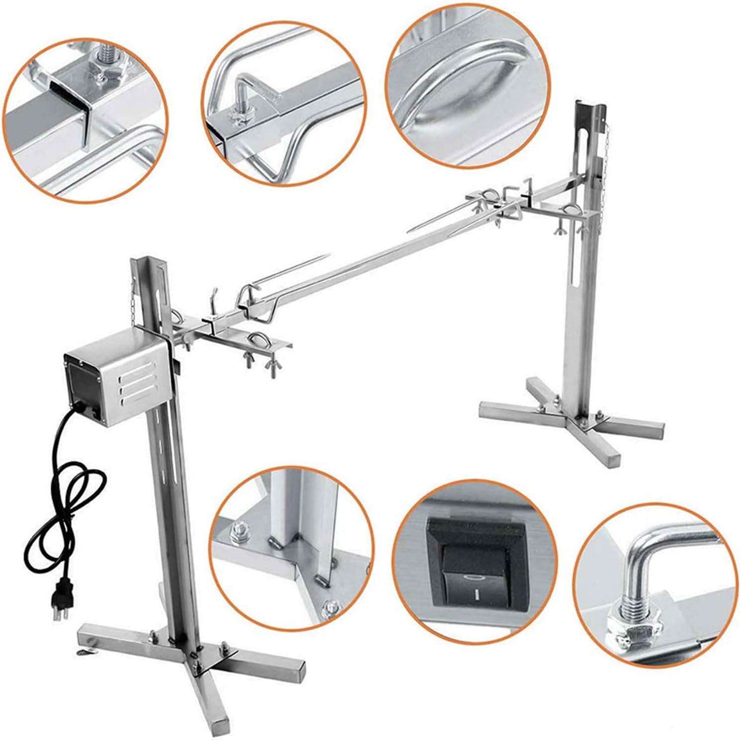 Electric Automatic Grill, MAX 60kg 53' Stainless Steel Rotisserie Spit Roaster Rod, Rotate BBQ Set, for Roast Pig, Lamb, Turkey, Chicken, Beef Outdoor Party Campfire