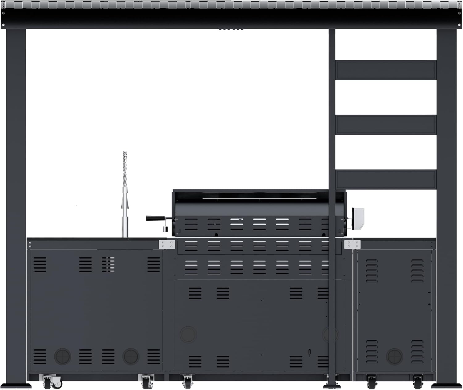 REDNGO 108-Inch 6-Burner 85000 BTU Stainless Steel Propane Gas Grill Outdoor Kitchen Island with Canopy,648Sq.In Cooking Area,Wine Cooler,Refrigerator,Rotisserie,for Backyard BBQ,Black