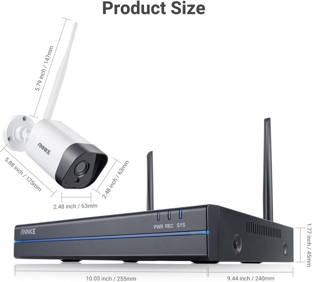 ANNKE Security Camera System, 4pcs Wireless 3MP IP Cameras with 10CH 5MP NVR for Home Security Outdoors, Motion Detection, Two-Way Audio, 100ft Night Vision, Compatible with Alexa, NO HDD