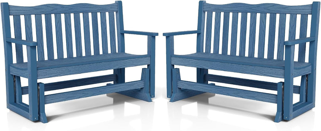 Stoog Outdoor Gliders Set of 2, All-Weather HIPS Glider Bench for Porch, Never Fade or Rot, Blue