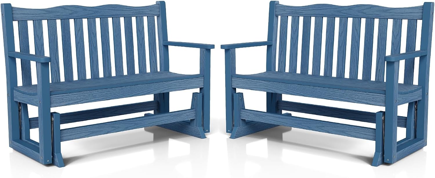 Stoog Outdoor Gliders Set of 2, All-Weather HIPS Glider Bench for Porch, Never Fade or Rot, Blue